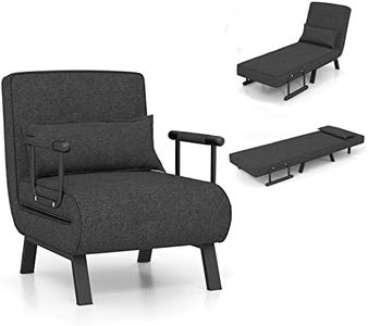 RELAX4LIFE Fauteuil Convertible, Canapé-Lit Pliable avec Coussin, 2 Accoudoir et Dossier Réglable à 5 Positions, Housse Déhoussable pour Bureau, Salon, Balcon (style2, Noir)