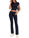 Famulily Two Piece Lounge Sets for Women Casual Skims Dupe Y2k Outfits Yoga Tracksuit Slim Suit Navy S