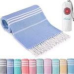 Cotton Turkish Beach Towels with Bag Quick Dry Sand Free Soft Absorbent Adult Bath Pool Swim Long Wide Stripe Towel Cloud Linen Sandfree Chamois Mat Summer Thing Lightweight Thin Travel Blue