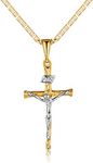 Barzel Cross Necklace for Women & Men 18K Gold Plated Flat Mariner/Marina 060 3MM Chain Necklace With Italian Cross Pendant (Two Tone Cross, 18)