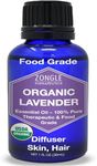 Food Grade, Organic, Lavender Oil – 100% Pure, Lavender Essential Oil, for Coffee, Skin, Drinks, Flavoring, Laundry, by Zongle Therapeutics, 1 OZ