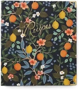RIFLE PAPER CO. Citrus Grove Recipe Binder - 16 Tabbed Dividers, 10 Clear Recipe Card Sleeves, 1" Three-Ring Style, 11.5"L x 9.75"W, Double-Sided Pocket Folder and Adhesive Labels, Reinforced Corners