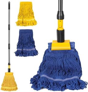 Almcmy Commercial Mop, Heavy Duty Industrial Mop with 2 Mop Replacement Heads, 57" Long Handle, Looped-End String Mop Wet Mop for Home, Kitchen, Office, Garage, Warehouse Floor Cleaning - Yellow