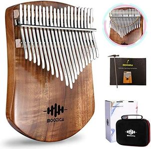 MOOZICA 21 Keys Solid Koa Kalimba Thumb Piano, Single Solid Wood Flat-board Professional Kalimba Marimba with Learning Instruction and High Performance Carrying Case (Acacia Koa, 21-Key)