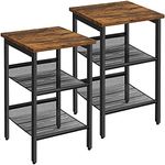 VASAGLE Side Table Set, Nightstand, Industrial Set of 2 Bedside Tables, with Adjustable Mesh Shelves, Living Room, Bedroom, Hallway, Office, Stable, Rustic Brown and Black LET24X