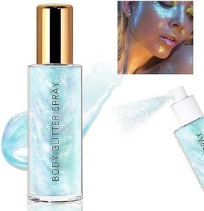 HOSAILY Body Glitter Spray, Moisturizing Bronze Body Shimmer Luminizer Glow Illuminator Quick-Drying and Non-Sticky Liquid Highlighter Spray for Face Hair Glitter, 60ML -Blue