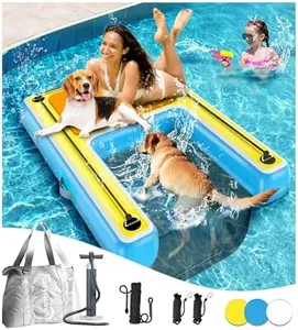 FurryPlanet Inflatable Dog Pool Water Ramp – 60"x40" Extra Large Boat Ramp for Dogs Up to 240 lbs, Non-Slip Puncture-Resistant Floating Dock Platform, Water Ladder for Lakes, Pools, Boats & Oceans