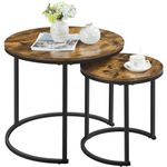 Yaheetech Coffee Table Set of 2, Round Nesting Table with Steel Legs, Industrial Stacking Cocktail Sofa Side Table for Small Space/Living Room/Bedroom, Rustic Brown, 60 x 60 x 50.5cm