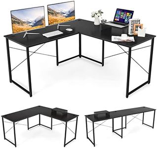 Tangkula L-Shaped Computer Desk w/Monitor Stand, Reversible Corner Study Writing Desk w/ 3 Cable Holes, 2-Person Long Workstation, Home Office Laptop Desk (Black)