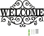 Metal Welcome Sign, Welcome Letter Sign Wall Decor for Front Door or Porch, Welcome Cutout Letters Hanging for Home, Office, Living Room Decor, Large 16.53 inch, Black