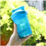 Protein Shaker Bottle Blender for Shake and Pre Work Out, Best Shaker Cup (BPA free) w. Classic Loop Top & Whisk Ball, Kitchen Water Bottle (16OZ-400ML, Blue Top/Blue Body)