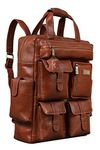 BRAND LEATHER Full Grain Buffalo - Hide Leather Backpack Large Capacity 17 Inch Laptop Backpack Multi Pockets Travel Daypack (Tan)