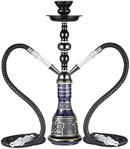 20" Hookah set - 2 Hose Premium Shisha Hookah Kit with Glass Vase, Ceramic Bowl and Coal Tongs Ashtray for Better Shisha Hookah Narguile Smoking (Black)