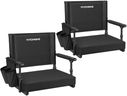 VIVOHOME Stadium Seats with Back Support and Cushion, 2 Pack Portable Bleacher Chairs with Cup Holder and Shoulder Strap, Black