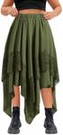 Verdusa Women's Plus Size Goth Skirts Renaissance Fairy Witchy Skirts Contrast Lace Layered Skirts Green 2XL