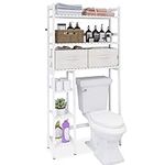 SMIBUY Over The Toilet Storage with Drawers, Large Bathroom Space Saver Organizer Rack, Freestanding Behind Toilet Stand with 6-Tier Shelf and Waterproof Feet Pad for Restroom, Laundry (White)