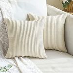 Guffaw Throw Pillow Covers Corduroy with Stripe Pattern Multy Colour Square Soft Cushion Covers Pack of 2 for Couch Bedroom Sofa Living Room Bed Chair (18x18 inches, Cream)