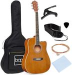 Best Choice Products 41in Beginner Acoustic Guitar Full Size All Wood Cutaway Guitar Starter Set Bundle with Case, Strap, Capo, Strings, Picks - Natural Mahogany