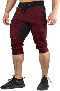 FASKUNOIE Men's Capri Jogger Pants Fashion Summer Short Pants Tapered 3/4 Shorts Wine Red