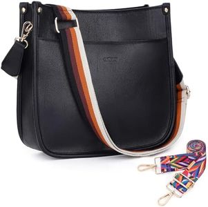 HKCLUF Crossbody Bags for Women Designer Leather Hobo Handbags With 2 Adjustable Leopard Guitar Strap Shoulder Bucket Bags, A3-black, Retro