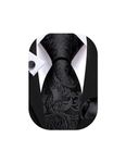 Barry.Wang Mens Black Floral Tie Sets Silk Necktie Handkerchief Cufflinks Wedding Party Formal