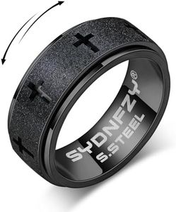 Anxiety Spinner Ring for Men - Stainless Steel Fidget Spinner Ring, Band Cross Thumb Roating Rings for Stress Relief 8mm Anxiety Relieve Fidget Toys for Adults Ring Size 6 7 8 9 10 11 (Black, 6)