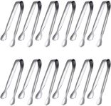 JCREN 12 Pack Serving Tongs, Small Serving Utensils for Catering, Food-Grade 304 Stainless Steel Serving Tongs Appetizer Tongs Sugar Tongs for Tea Party Coffee Bar, 4" Mini Kitchen Tongs - Silver