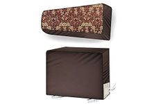 Stylista Ac Cover Set of Indoor and Outdoor Unit for 2 Ton Capacity Floral Pattern Beige