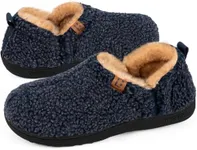 LongBay Men's Fuzzy Slippers Comfy Memory Foam House Shoes Slip-On Warm Winter Indoor Outdoor with Elastic Gores Blue 7-8