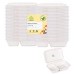 SHRAYATI Clamshell Box, 10x6 Inch, 50 Pcs, Pack of 2, 2 Compartment, Disposable Bagasse Clamshell Box, Sugarcane Paper Box, Disposable Container Box, Biodegradable Take Away box, Eco-Friendly
