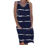 Qiyun.z Women's Casual Sleeveless Swim Cover-up Dress Loose Tank Dress with Pockets Dark Blue XL