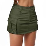 Women Cargo Skirts Y2k Mini Short Jean Skirts Bodycon Low Waist Denim Skirt with Pockets Casual Arm Green S