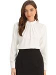 Allegra K Fall Winter Stand Collar Chiffon Blouse for Women's Long Sleeve Business Casual Work Shirt White S