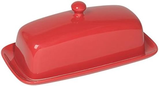 Now Designs Stoneware Rectangle Butter Dish with Lid, Red 4.5 x 8 in