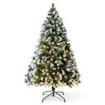 VeryMerry 7FT 'Claudia' Pre-Lit Christmas Tree with 400 Built-In Warm White LED Lights with Auto-Off Timer, 8 Lighting Modes, Decorative Pinecones and Berries…