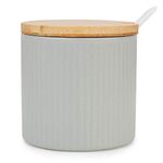 Chase Chic Ceramic Sugar Bowl, Sugar Pot with Wooden Lid and Porcelain Spoon 8.4oz/250ml in Stripe Shape, Suit for Coffee Bar, Kitchen and Home breakfast, Matte Grey