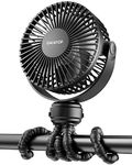 gaiatop Mini Portable Pram Fan, Rechargeable Small Clip on Fan for Stroller, Detachable 3 Speed 360° Rotate Flexible Tripod Handheld Desk Cooling Fan for Car Seat Crib Treadmill Travel Black