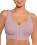 FeelinGirl Women Post Surgery Compression Bra Front Closure Surgical Breast Augmentation Post Op Bra with Adjustable Straps Purple S