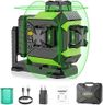 Huepar 3 x 360° Laser Level Green 3D Self-Leveling Cross 12 Lines Lazer Level Three-Plane Leveling and Alignment Laser Tool, Rechargeable Li-ion Battery with Type-C Charging Port & Hard Carry Case