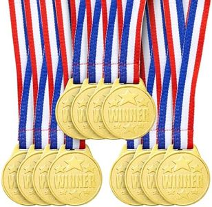 Juvale 12 Pack Gold Winning Participation Medal Awards for Contests with Neck Ribbon for Sports, Competitions, Tournaments, Spelling Bees, Olympic Style for Kids and Adults (Metal, 1.5 Inches)