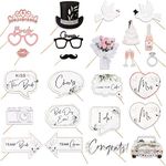 25 pcs Wedding Photo Booth Props Hen Party Photobooth Frame Bridal Shower Party Frame Hen Do Party Photo Booth Props Kit for Wedding Hen Night Props Bridal Shower Bachelorette Decorations