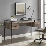 Walker Edison Furniture Company Glass Top 2 Drawer Computer Writing Desk, 56, Gray Wash