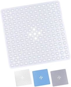 Yorkshire Bedding Shower Mat Non Slip Anti Mould - 53x53cm Square Bathroom Mats with 164 Strong Suction Cups Grip and Drain Holes - Soft Touch Bathtub Mats Machine Washable (Clear)