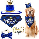 KUTKUT Dog Birthday Hats Boy Dog Birthday Party Supplies Dog Birthday Bandana Scarf Cute Bow Tie Cake Topper Party Decorations for Small Medium Large Dogs Pet and Cat 4PCS