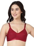 BLOSSOM Womens Woven Cotton Douuble Layered Non Padded Non Wired Moon Shaper Medium Coverage Everyday Bra_Well Support Bra 34 Mr Maroon