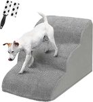 LIANTRAL Dog Stairs, 3-Steps Dog Ramp for Bed and High Sofa, Non-Slip Pet Stairs for Small Dog and Cat, Dog Steps with High Density Foam, Removable Cover and Pet Hair Remover Roller, 40cm H, Grey