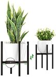 EKNITEY Adjustable Plant Pot Stand: Indoor Outdoor Modern Flower Holder Metal Plant Rack Organizer Planter Stand for Garden Patio Corner Bathroom Living Room Balcony Home Office (Black)