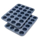 Vnray 2 pack Mini Silicone Muffin Baking Pan & Cupcake Tray 24 Cups - Nonstick Cake Molds/Tin, Silicon Bakeware, BPA Free, Dishwasher & Microwave Safe (24 Cup Size, Grey)