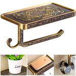 Fredysu Bronze Toilet Paper Holder, Antique Brass Toilet Paper Towel Holder, Premium Wall Mounted Bathroom Paper Holde with Shelf and Hook