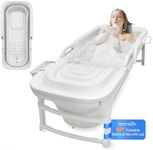 SereneLife Freestanding Portable Bathtub Spa Set – Large 59" Foldable Bath, Cushion, Stretchable Drain Pipe, Massager Rollers, Cleaning Spray & Storage Bag